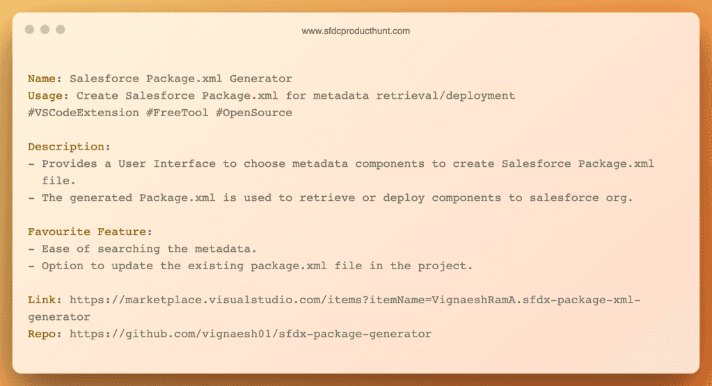 Product #11: Salesforce Package.xml Generator