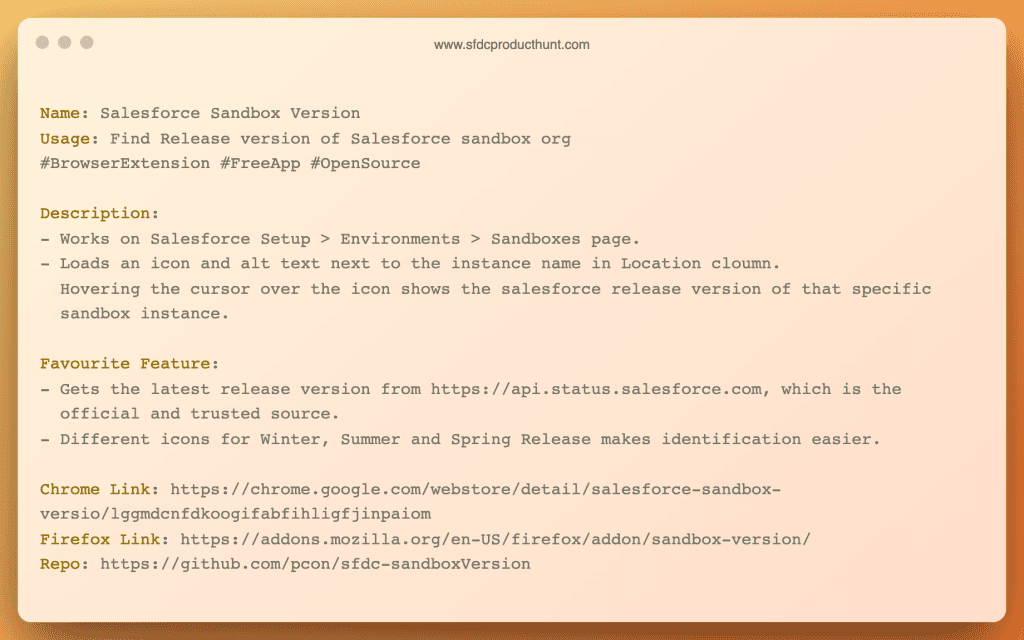 Product #19: Salesforce Sandbox Version